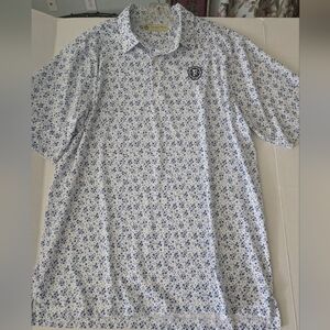 Donald Ross Men's White and Blue Floral Casual Polo Shirt